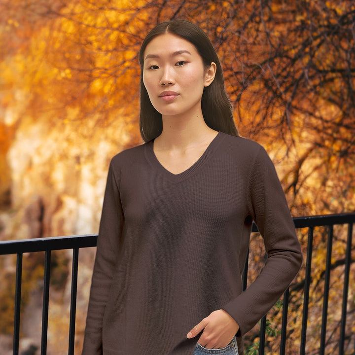 Ribbed V-Neck Knit Top F25-11T