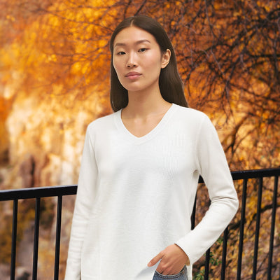 Ribbed V-Neck Knit Top F25-11T