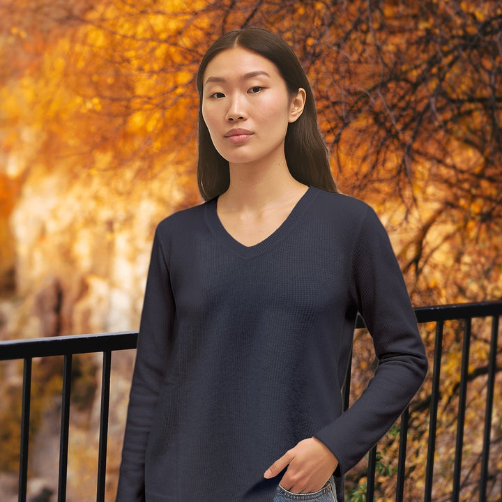 Ribbed V-Neck Knit Top F25-11T