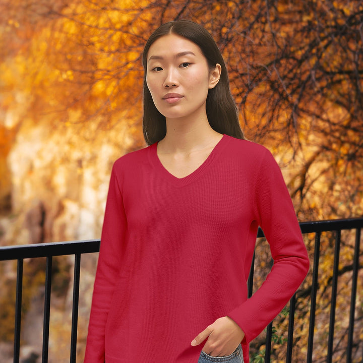 Ribbed V-Neck Knit Top F25-11T