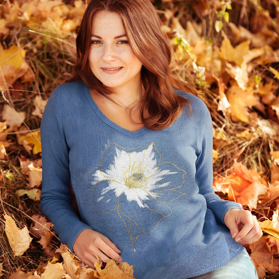 V-Neck Floral Top with Gold Accent F25-37T