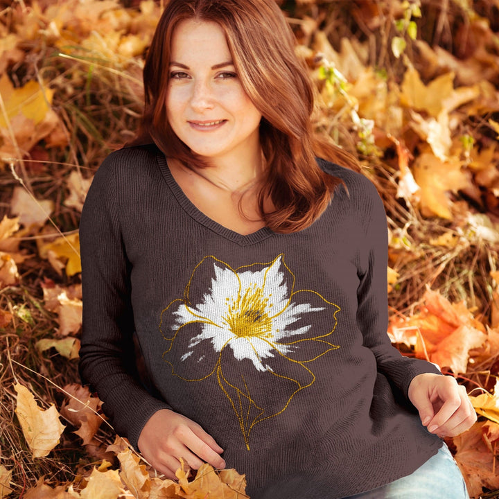 V-Neck Floral Top with Gold Accent F25-37T