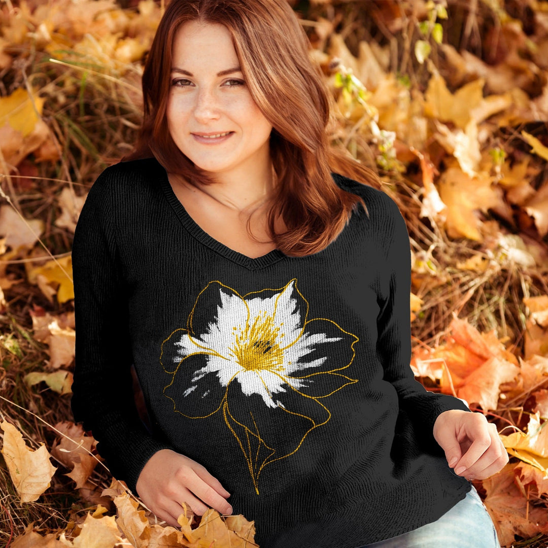 V-Neck Floral Top with Gold Accent F25-37T