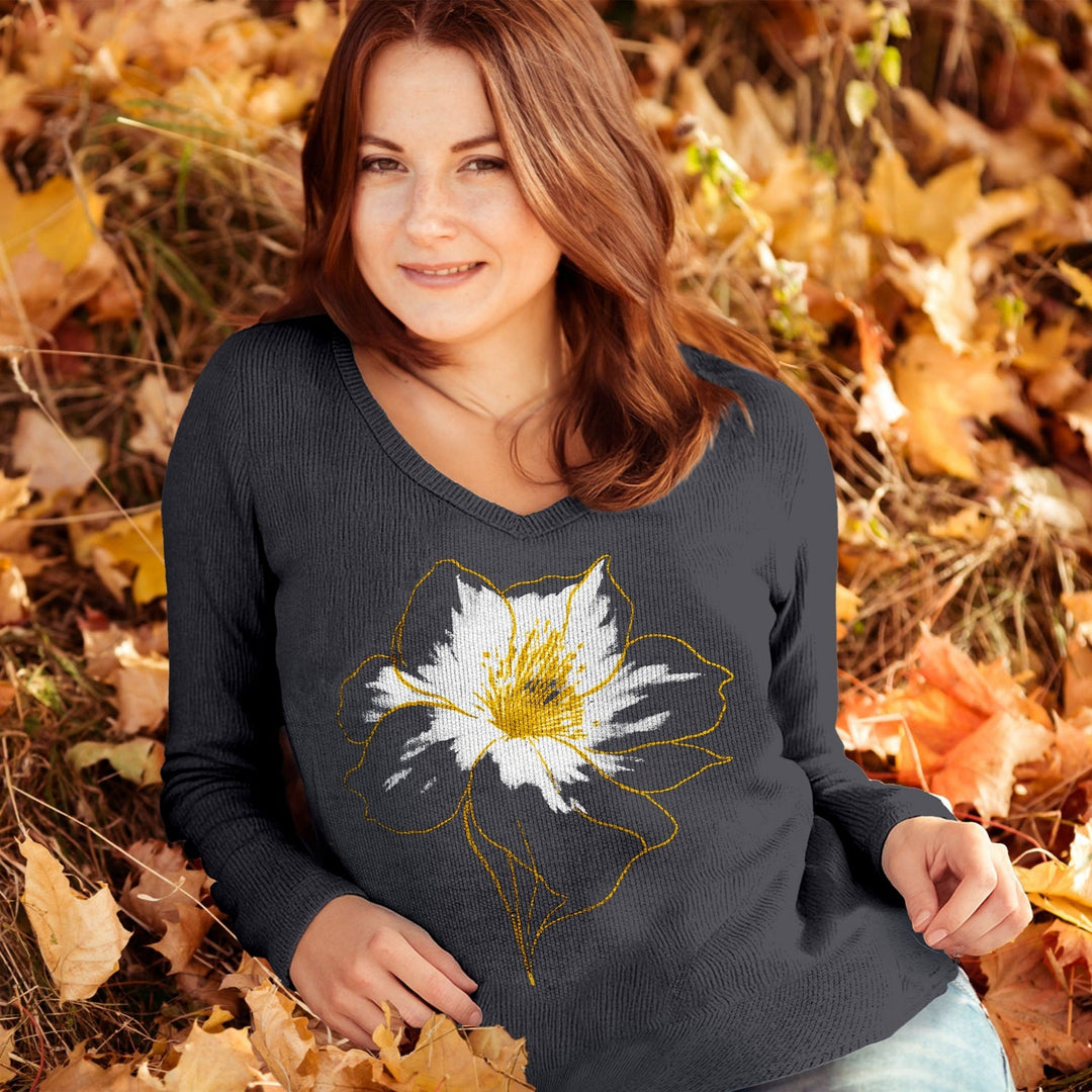 V-Neck Floral Top with Gold Accent F25-37T